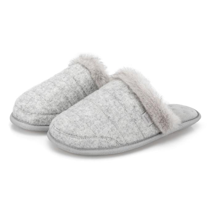 Isotoner® Ladies Brushed Marl Mule Slippers With Fur Cuff Grey  Extra Image 1